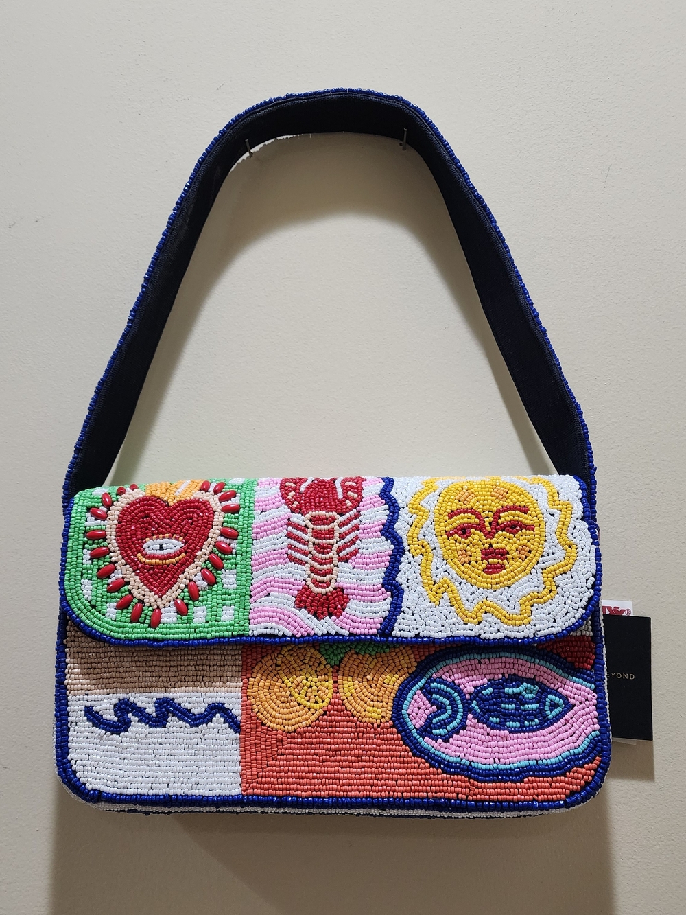 Colorful Beaded Panel Shoulder Bag - Multicolor